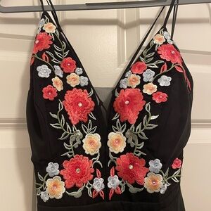 Nightway Black Floral Embroidered Evening Gown